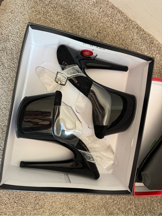 Pleaser Shoes - Pleaser Black Patent Platform Heels with Clear Straps